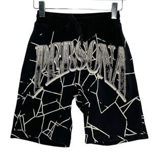 Persona S Mens Cracked Glass Black White Pull On Sweat Shorts Y2K 90s Grunge